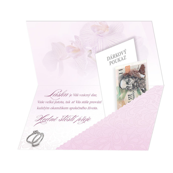 13-6091 Blahopřání svatební s kapsou na peníze CZ