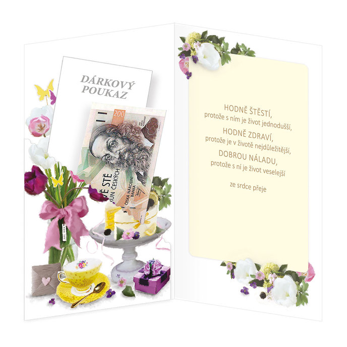 15-6447 Blahopřání gratulační klopa na peníze CZ