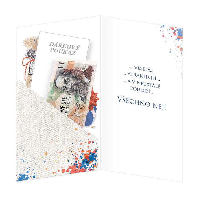 15-6439 Blahopřání gratulační klopa na peníze CZ/50