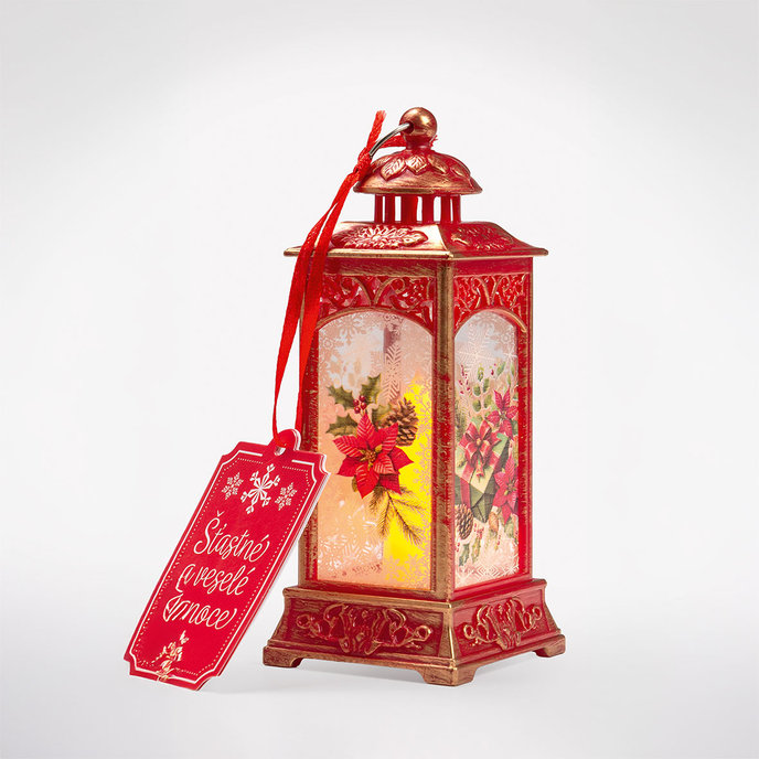 2365-0003 Vánoční dekorace s LED světlem - lucerna