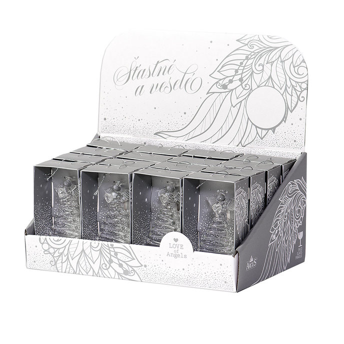 2349-0001 Vánoční dekorace - skleněný anděl stříbrný