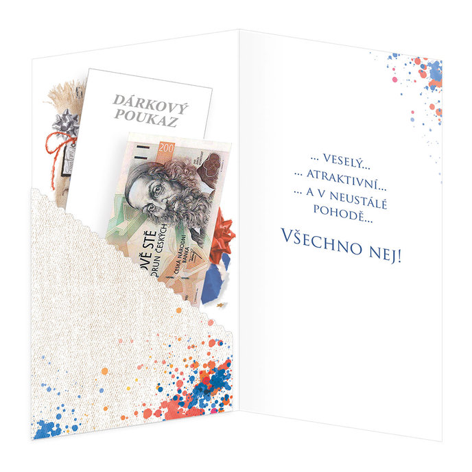 15-6439 Blahopřání gratulační klopa na peníze CZ