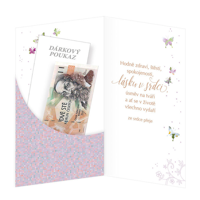 15-6470 Blahopřání gratulační klopa na peníze CZ