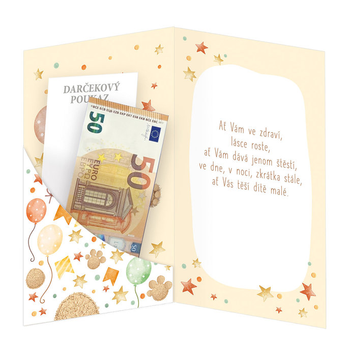 16-664 Blahopřání k narození dítěte s klopou na peníze