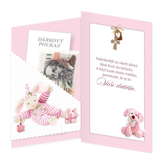 16-660 Blahopřání k narození dítěte s klopou na peníze