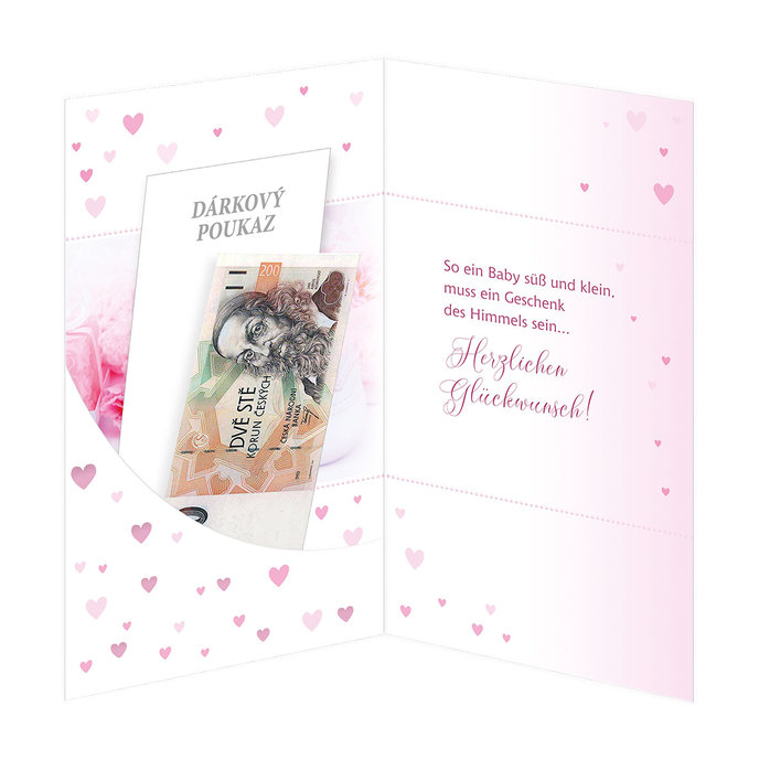 16-655 Blahopřání k narození dítěte s klopou na peníze DE