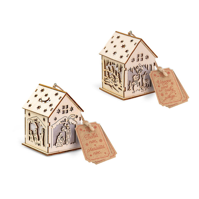 2352-8001 Vánoční dekorace s LED světlem - domeček, 12ks mix
