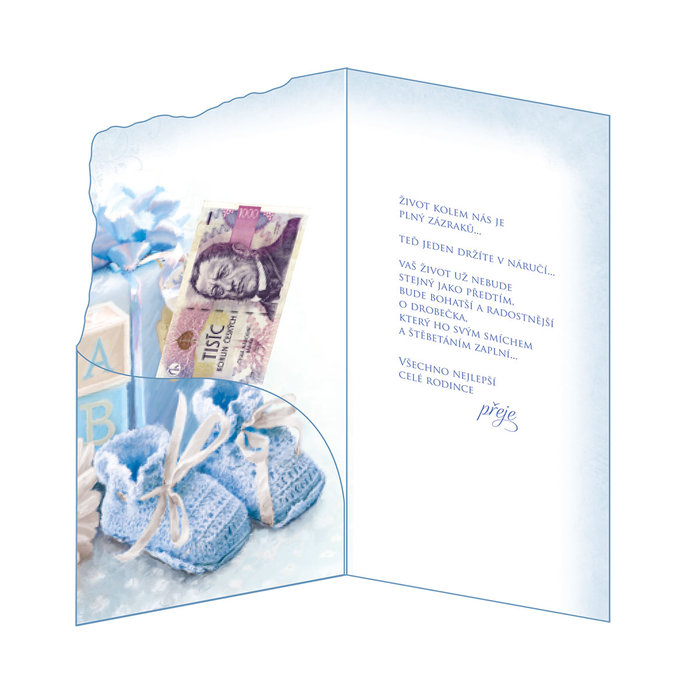 16-642 Blahopřání k narození dítěte s klopou na peníze