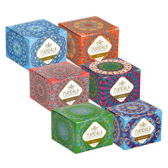 2358-C002 Mandalové svíčky s vůní, mix 6 ks