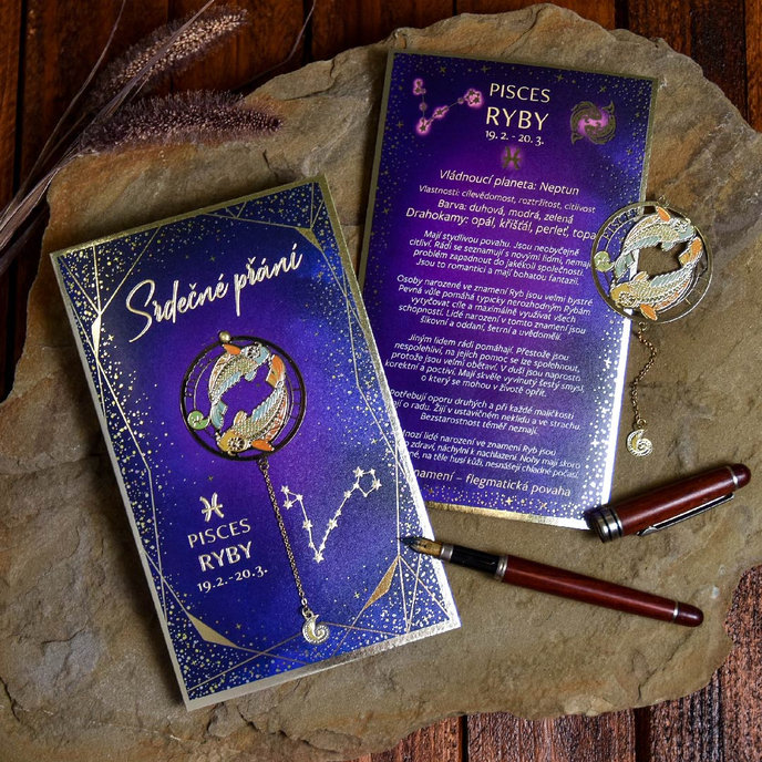 15-6493 Blahopřání gratulační zvěrokruh CZ RYBY