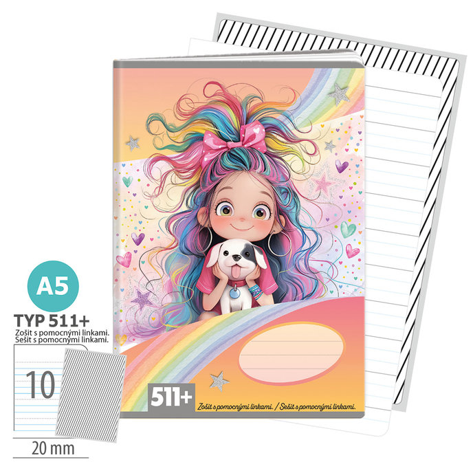 1586-0426 Sešit A5, 10 listů, TYP 511+ Rainbow Ella