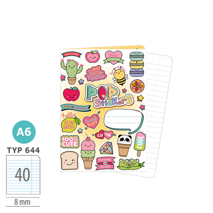 1598-0365 Exercise book A6, TYPE 644 Popstickers