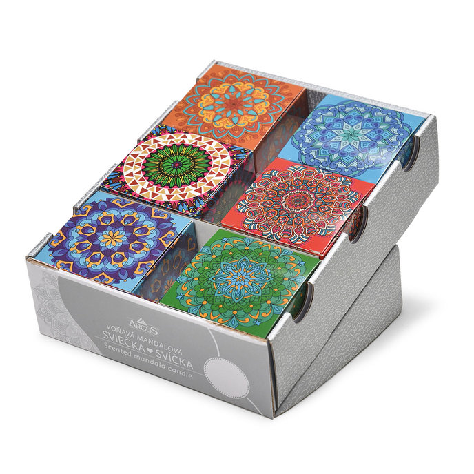 2358-C002 Mandalové svíčky s vůní, mix 6 ks