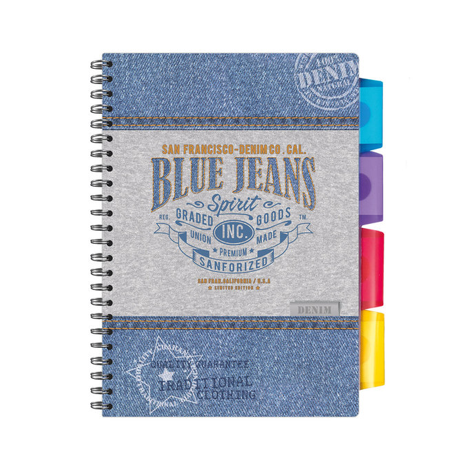 1546-0288 Spirálový sešit A5 s pořadačem Blue jeans