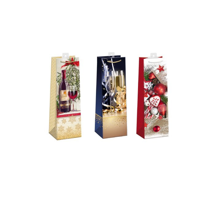 0833-0006 H Dárková taška na víno vánoční, mix