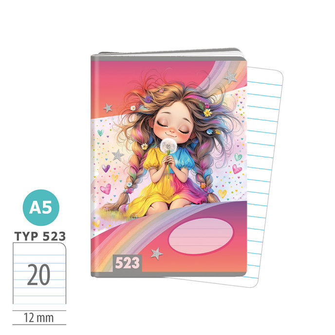 1593-0426 Sešit A5, 20 listů, TYP 523 Rainbow Ella