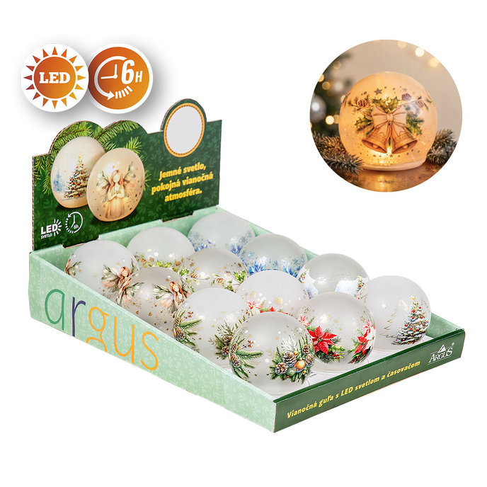 2375-8001 Vánoční dekorace s LED světlem - koule, mix 12 ks