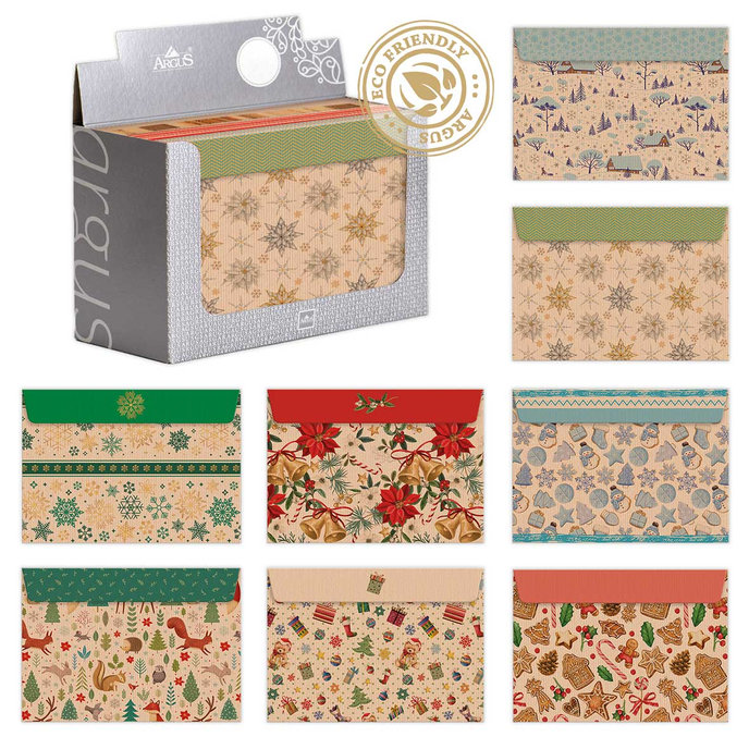 1086-V001 Obálka C5 NATUR s potiskem, vánoční mix 120ks