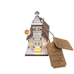 2366-0004 Vánoční dekorace s LED světlem - kostelík