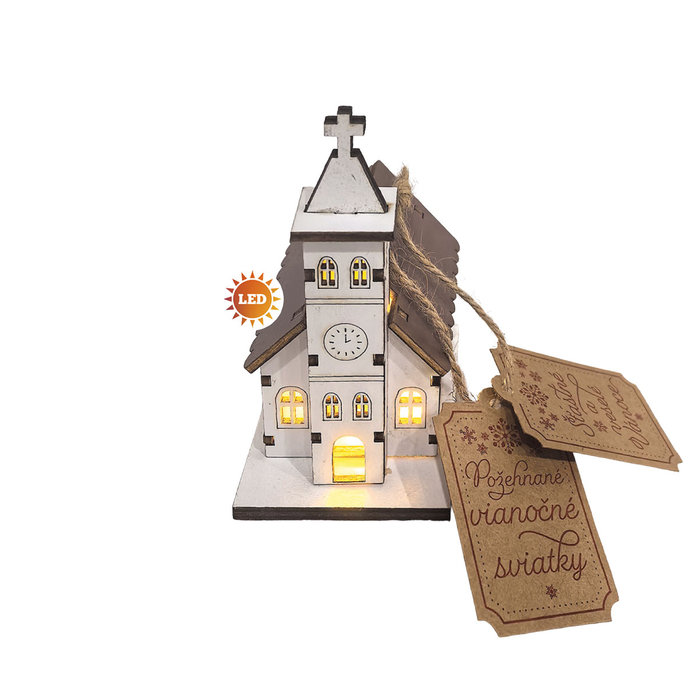2366-0004 Vánoční dekorace s LED světlem - kostelík