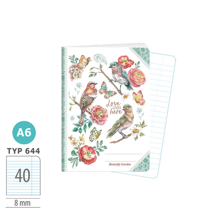1598-0410 Sešit A6, 40 listů, TYP 644 Butterfly garden