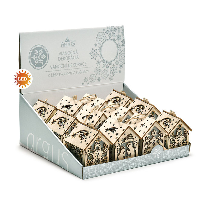 2370-8001 Vánoční dekorace s LED světlem - domeček, 12ks mix